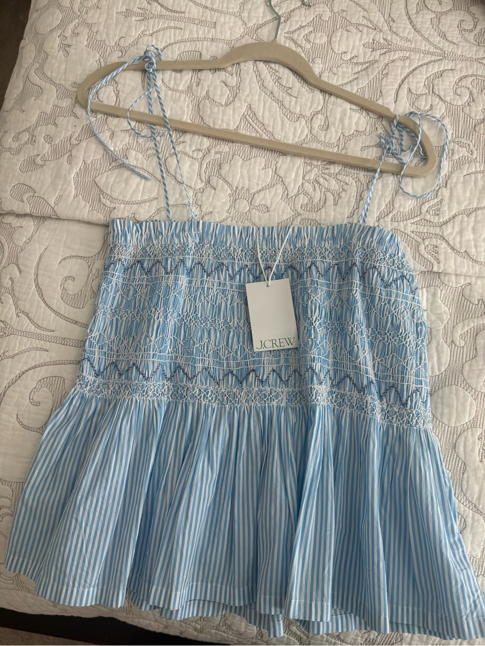 J. Crew Light Blue & White Striped Smocked Tiered Cami
